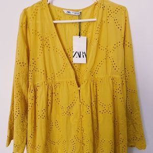 Zara NWT mustard yellow giupure dress Size M